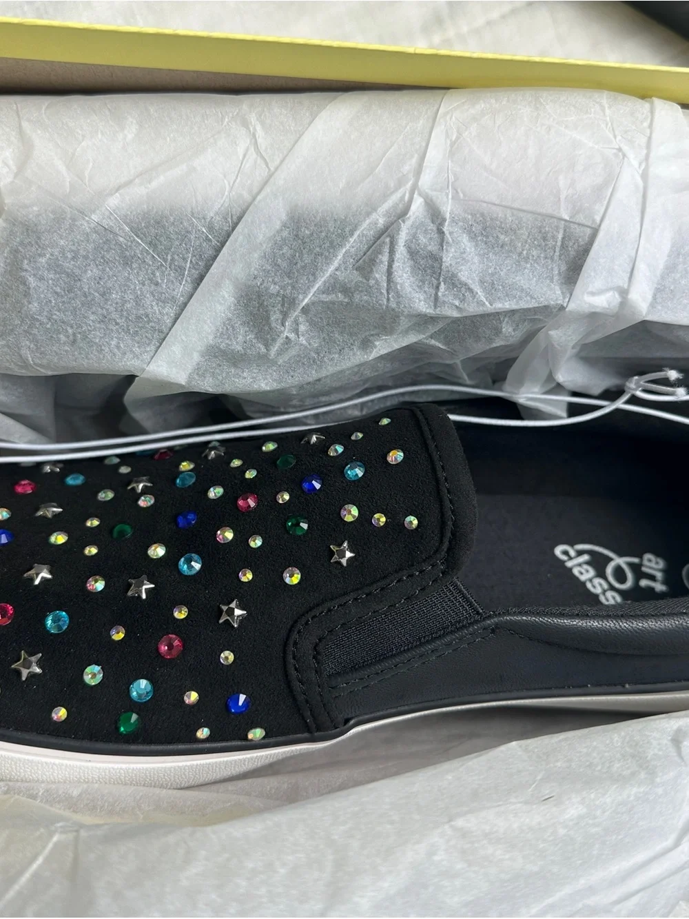 art class Black Slip-On Kids Sneakers with Multicolor Gem Accents